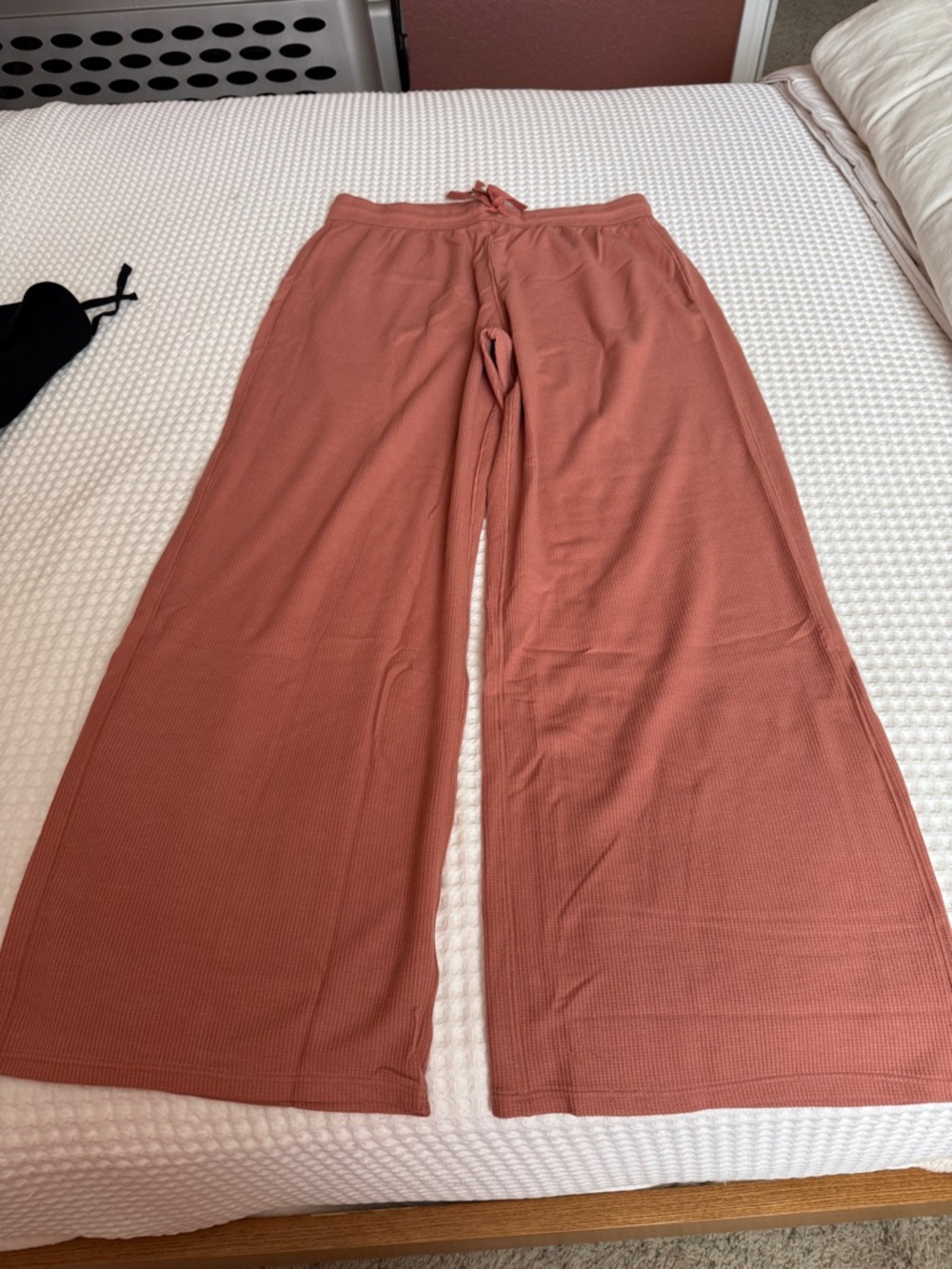 Wide-Leg Ribbed Track Pants Clay/Coral and Black.